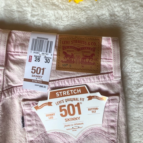 Levi’s 501 Stretch Skinny Pink Jeans - Picture 6 of 8